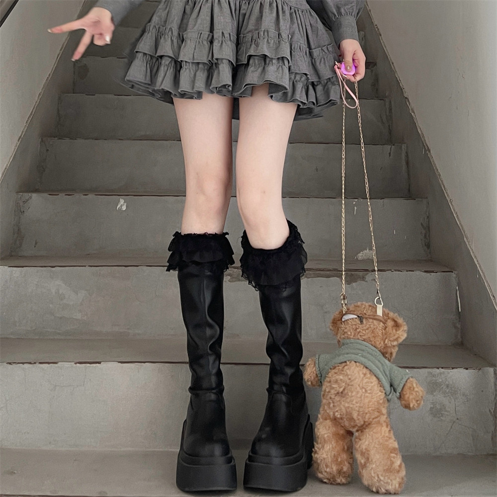 AY Tofilms多层洛丽塔黑色蕾丝大花边袜套麻花纹靴套叠穿靴子腿套,女士内衣/男士内衣/家居服,中筒袜,淘宝优惠券,粉丝福利购,淘宝优惠卷