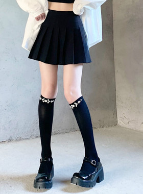 AY To films 手工水钻中筒袜网红薄款天鹅绒镶钻小腿袜暗黑风白钻