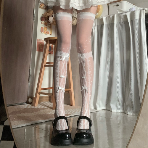 高筒蝴蝶结印花洛丽塔过膝袜