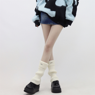 films韩国博主加厚宽松金属标堆堆袜套靴套ins辣妹白色腿套