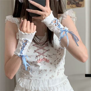 千禧Y2K亚文化辣妹DIY绑带套袖 Tofilms少女手套木耳边露指手袖