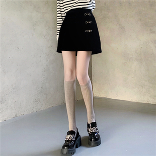 秋冬棉质粗针小腿袜显瘦竖条棕色长袜JK棉袜中筒袜女 films