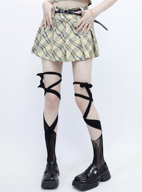 AYTo films 千禧个性Y2K辣妹过膝袜蕾丝网袜一体不规则绑带分趾袜