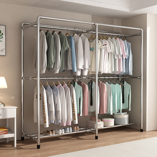 钢管双杆落地式晾衣架开放式简易衣柜多层收纳卧室宿舍衣服架结实