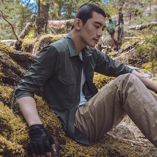 唤龙户外速干衬衣男士夏常服长袖春秋季薄款修身弹力衬衫上衣