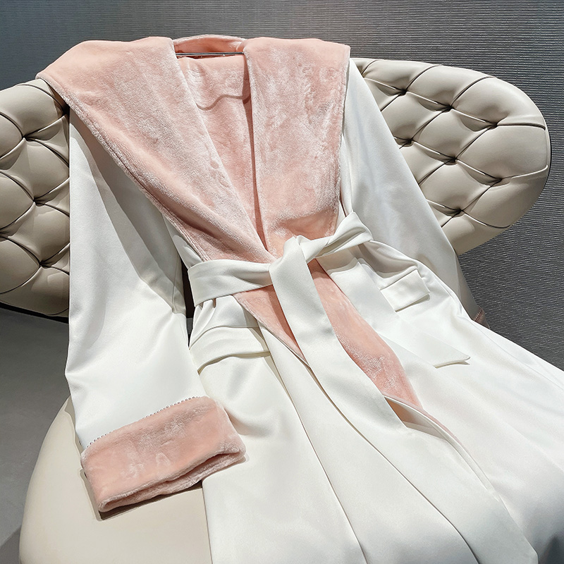 私藏秋冬拼色保暖睡袍浴袍家居服