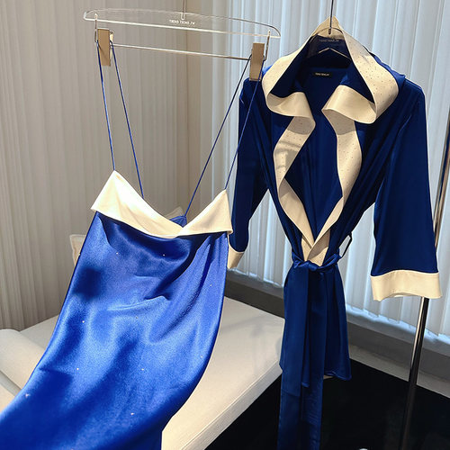 桑蚕丝女奢华套装满天星烫钻