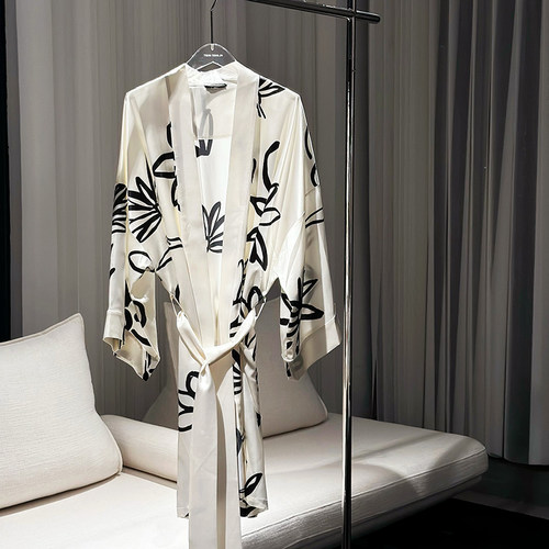 JW花朵真丝睡袍日式舒适睡衣女