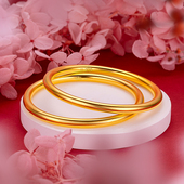 送戒指正品 古法金沙金手镯女莲花三九钢印仿真金手环假黄金色镯子