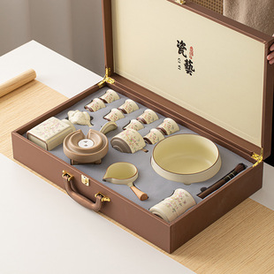 家用轻奢高档懒人泡茶神器可定陶瓷茶杯 汝窑紫藤花自动茶具套装