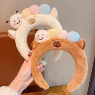 可爱毛毛虫毛绒卡皮巴拉新发箍女款洗脸专用卡通头箍秋冬发卡发饰