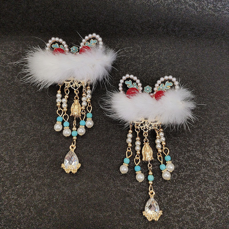 超仙古典醒狮毛绒流苏发夹古风新年边夹鸭嘴夹复古汉服日常发卡子,饰品/流行首饰/时尚饰品新,民族风发饰,淘宝优惠券,粉丝福利购,淘宝优惠卷