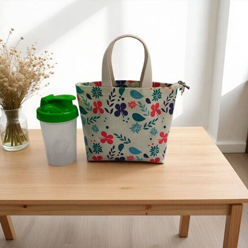 韩版植物印花帆布包迷你手提包学生文艺外出轻便小拎包休闲购物袋