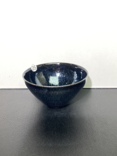 建窑建盏原矿原釉薄胎高铁胎托底烧小口黑底银毫束口主人茶盏茶杯