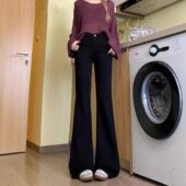 显瘦拖地马蹄裤 黑色弹力微喇叭牛仔裤 潮牌修身 新款 子 女2026春夏季