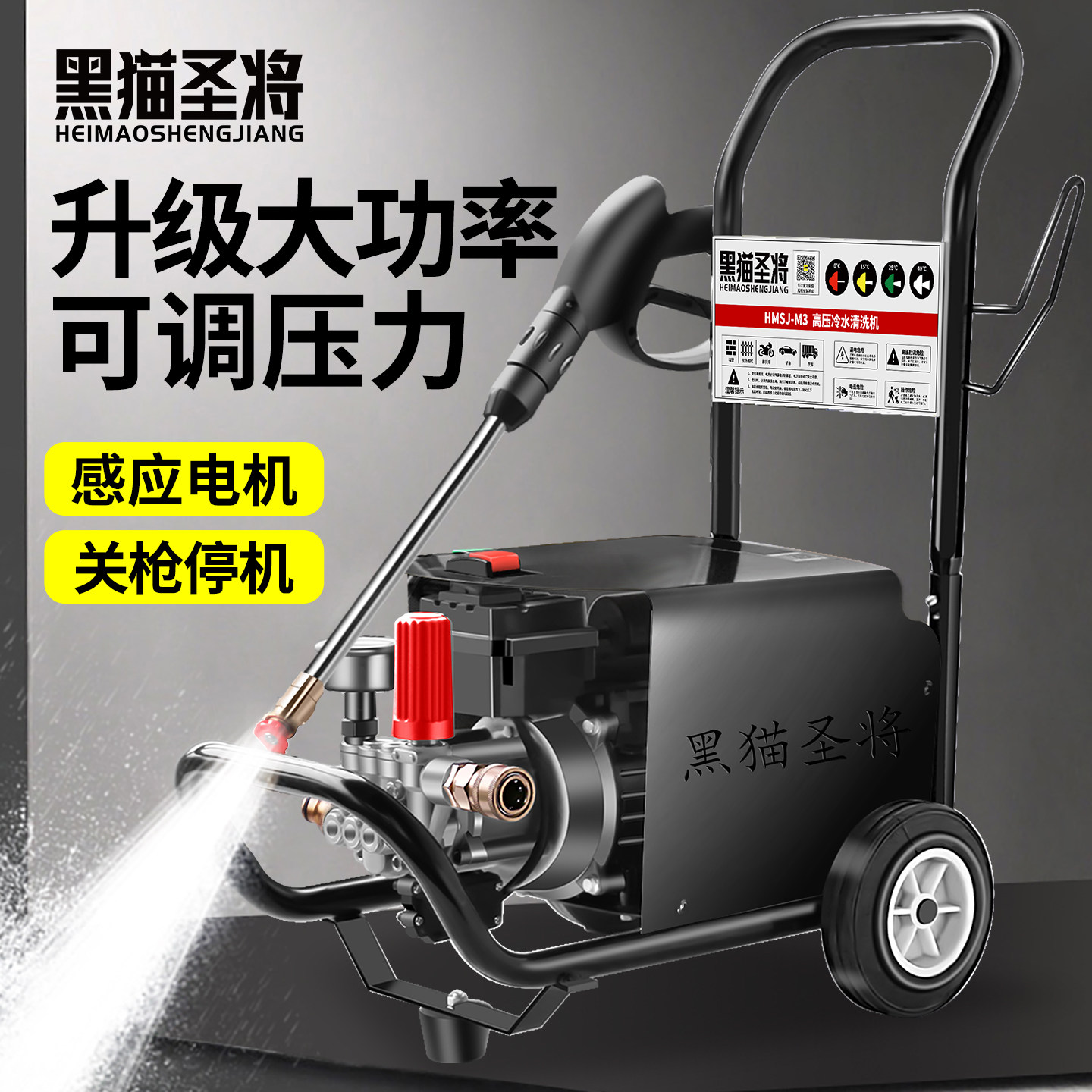 黑猫圣将洗车高压水泵洗车机220v水枪家用大功率全自动清洗机神器