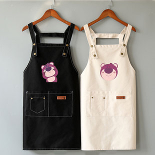 日式帆布透气厨房男女款时尚韩版美甲餐饮防污围裙定制logo工作服