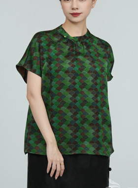 歌路丝2025夏款新款真丝桑蚕丝香云纱限量花色祥云短袖上衣01154