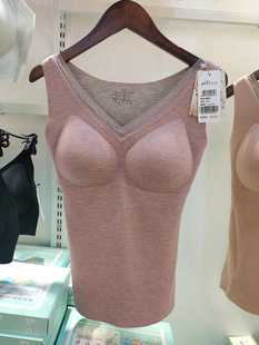 名韩小热皮保暖背心女蚕丝羊绒带胸垫三合一免穿文胸秋冬打底内搭