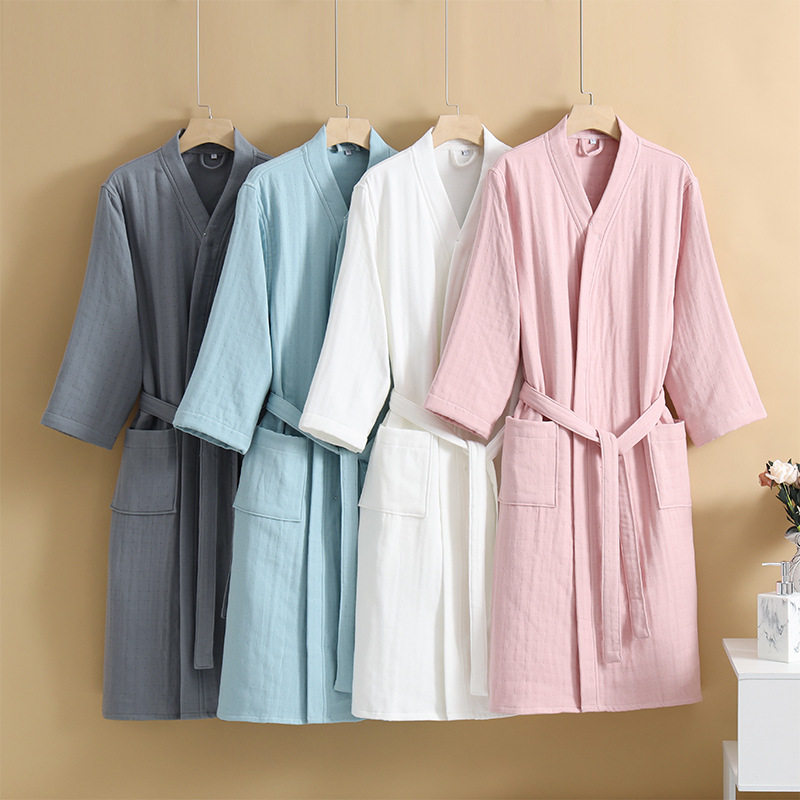 A类纯棉四层纱布浴袍女四季款吸水速干和服睡袍情侣家居服睡衣