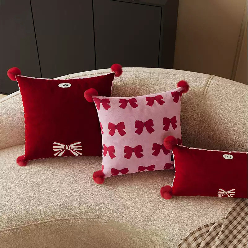粉红蝴蝶结抱枕卧室床头枕办公室椅靠枕客厅沙发靠枕可拆卸新婚枕