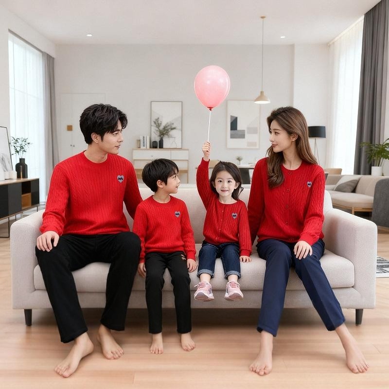 亲子装家庭装一家三口四口亲子装毛衣针织衫秋冬男童女童麻花款