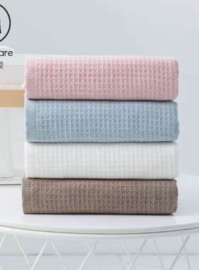 素色优雅格子纯棉毛巾 34x75 120g男士女士大毛圈毛巾M1815