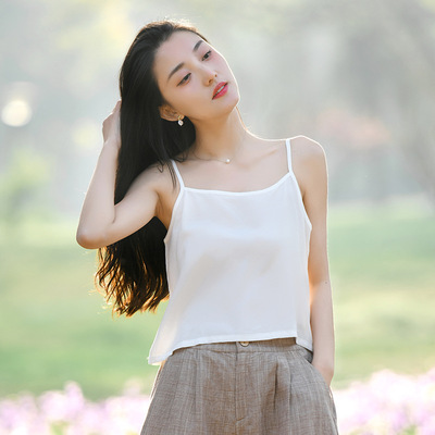 文艺女装2025夏季新款吊带内搭女白色短款无袖背心外穿打底
