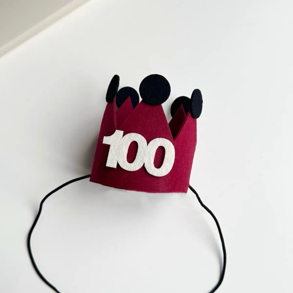 百天布置ins红色数字生日帽毛毡皇冠帽儿童百岁派对气氛拍照道具l