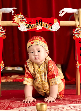 中式宝宝周岁礼宴生日布置抓周用品过葱门仪式聪明门装饰道具新款