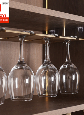 倒挂红酒杯架铝合金高脚架轻奢家用单排双排悬挂吊装杯架香槟金色