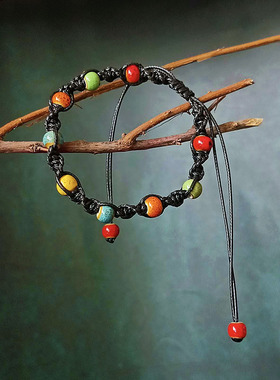 编织陶瓷珠手链男女潮流彩虹手绳