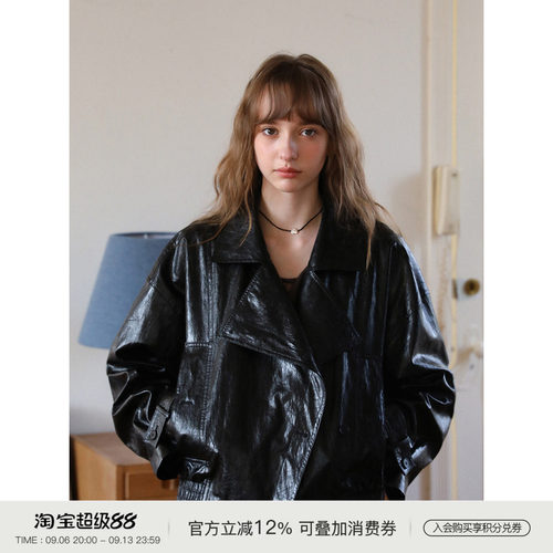 MELLIIY斜襟设计感pu皮衣外套女