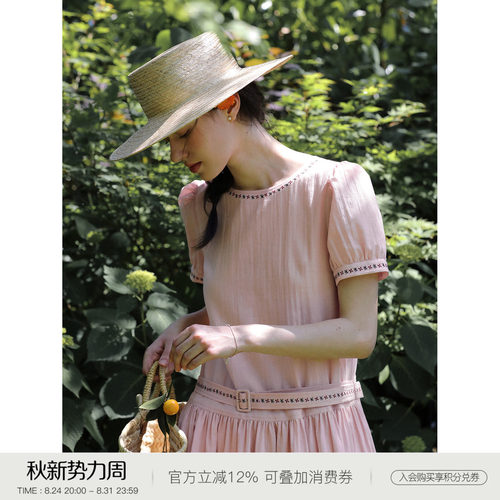 MELLIIY法式泡泡袖收腰刺绣裙子