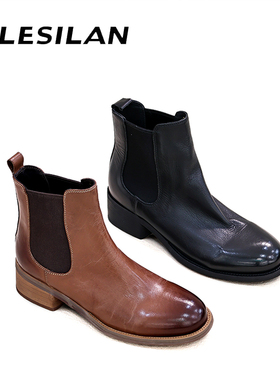 爱乐诗兰春秋新款切尔西单靴真皮复古烟筒英伦风女靴4D05211/221