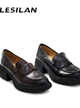 爱乐诗兰厚底乐福小真皮单鞋子春夏新女款黑色英伦风超软增高4c05