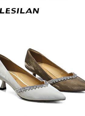 爱乐诗兰实体店春夏新款法式复古尖头水钻高跟鞋5K04