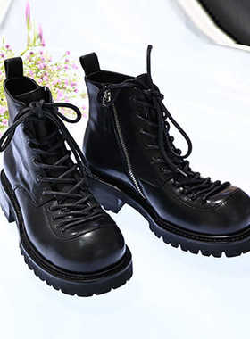 爱乐诗兰厚底黑色真皮马丁靴春秋季女新爆款英伦风小个子增高8088