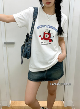 夏新款草莓印花T恤女装