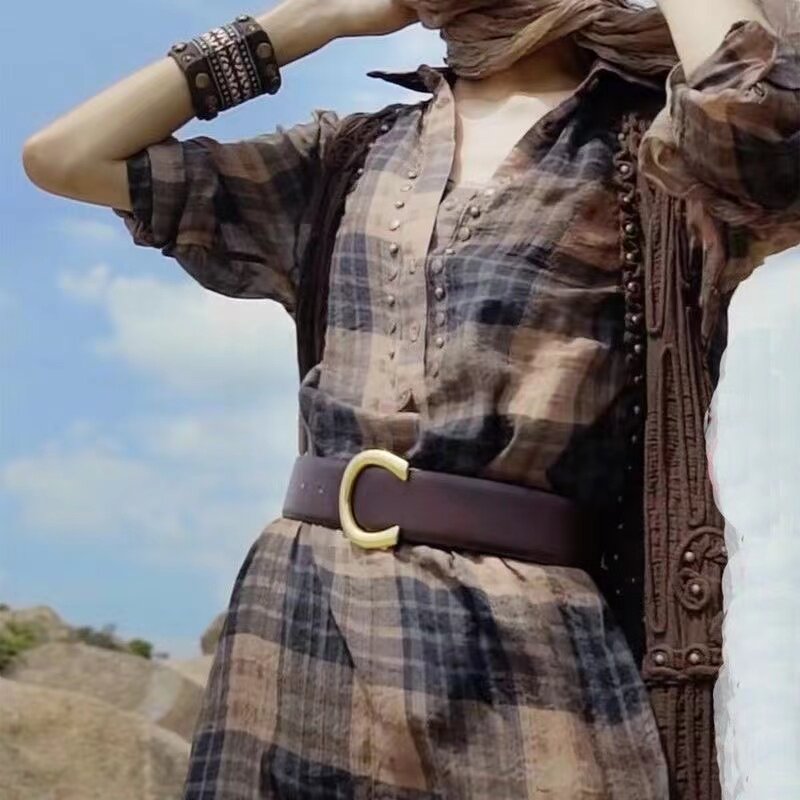 宽腰封欧范女字母真皮合金