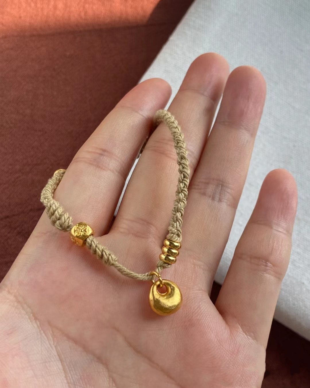 水贝黄金胖锁手串金如意吊坠盘缠金串子手工编绳足金手串黄金手链