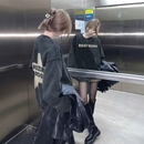 美式 加绒加厚纯棉小众上衣 复古洗水做旧黑色圆领卫衣女2025爆款