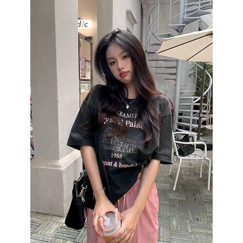 美式复古网红超火纯棉百搭女t恤