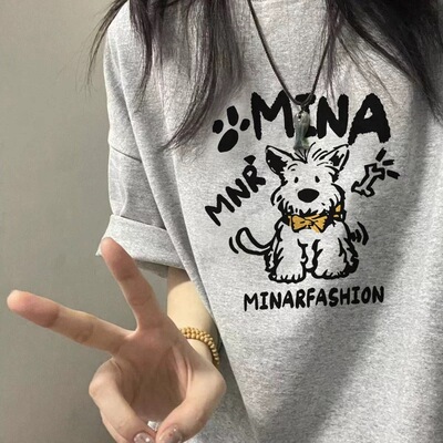 美式卡通灰色短袖t恤女宽松上衣