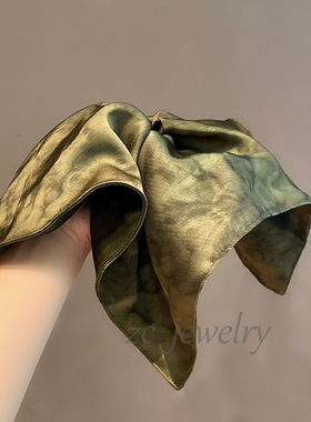 新中式绿色扎染大号方巾大肠发圈头绳马尾橡皮筋皮套扎头发绳发饰