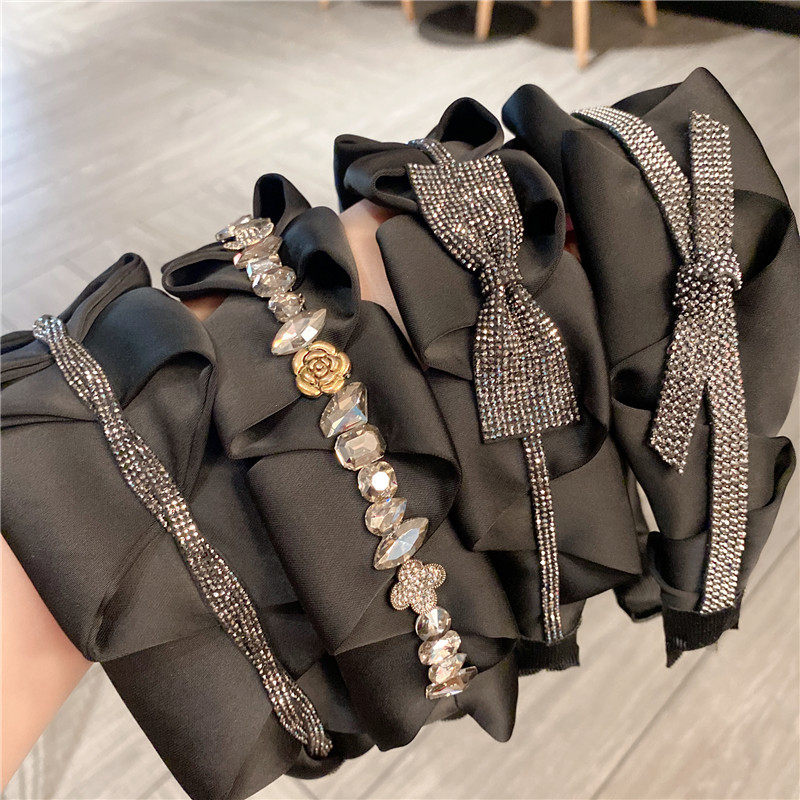 高颅顶神器！复古宽边头箍木耳褶皱发箍显脸小高级感水钻压发发卡