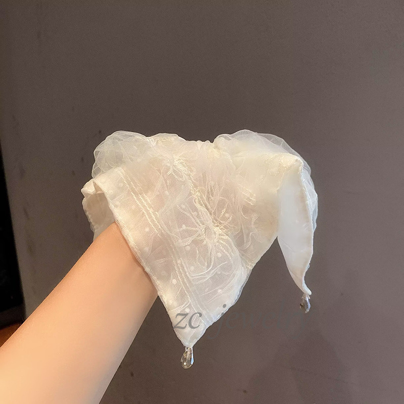 高级感米色蕾丝刺绣方巾大肠肠圈女精致扎头绳甜美发绳马尾头花