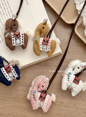 韩国ins新款刺绣花小马儿童项链可爱时尚皮质挂绳毛衣链项饰