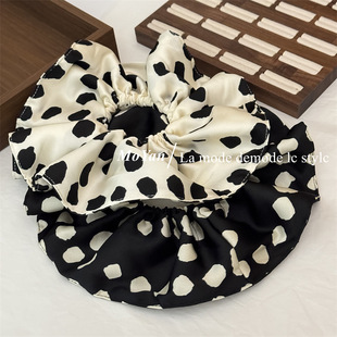 韩版简约黑白大波点大肠发圈高级感布艺扎发头绳甜美发绳头花发饰