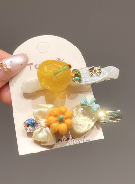 多巴胺黄色樱桃水果闪钻小发夹发卡发饰小夹子侧边夹刘海夹碎发夹